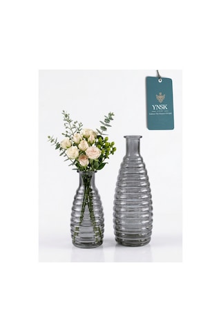 Chacha Home Luxury Elara 2 'li Minimalist İthal Dekor Cam Vazo Füme