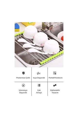 9032947803193drvs1 - Buffer Evye Üstü Katlanır Nihale Paslanmaz Çelik Pratik Sebze Meyve Bulaşık Kurutma Süzgeci Çok Renkli