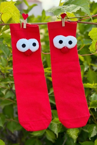 Lousocks Unisex Kırmızı Pörtlek Gözlü Eğlenceli Soket Çorap