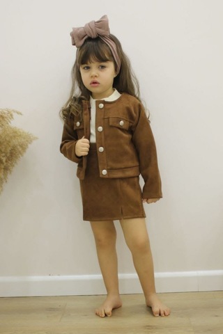 Kız Çocuk Süet Ceket Etek Bady Üç Parça Tarz Takım 001