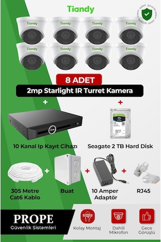 Tiandy 8 Kameralı Dome Ip Full Sistem Paketi