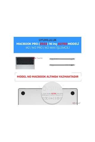 NovStrap Apple Uyumlu MacBook Pro 2023 M2 16 inc A2780 Parlak Kılıf + Siyah Klavye Kılıfı + Film