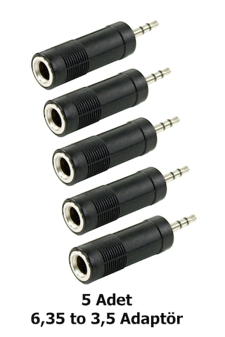 5 Adet 6.35 Mm Dişi - 3.5 Mm Erkek Jack Adaptör Ses Çevirici Altın Uçlu Kulaklık Dönüştürücü Siyah
