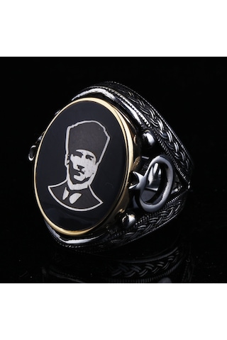 Fkgümüş 925 Ayar Ay Yıldızlı Atatürk Erkek Gümüş Yüzük Silver
