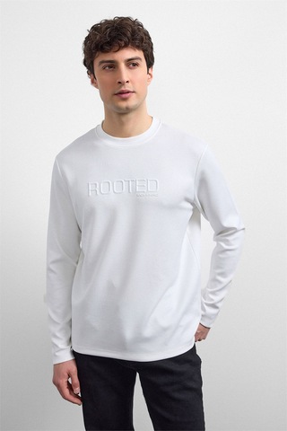 Backandbond Beyaz Bisiklet Yaka Regular Fit Sweatshirt