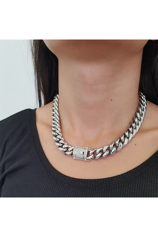 Chavin 46 Cm. 14 Mm. Taşlı Çelik Bayan Zincir Kolye Ep08