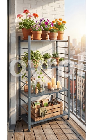 Ovrol 4 Katlı Katlanabilir Metal Raf Mutfak Banyo Balkon Düzenleyici Çok Amaçlı Raf Antrasit