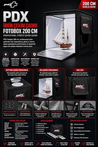 Pdx Ürün Çekim Çadırı Fotobox 200 Cm Işıksız Çekim Çadırı Siyah