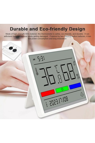 Yunboo Beyaz Evcil Dijital Sicaklık Nem Ölçer, Büyük Ekranlı, Zaman-tarih Gösterimi, Hassas Sensör, Cr2032 Pil İçerir