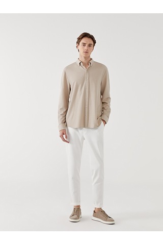 Lcw Vision Bej Slim Fit Uzun Kollu Erkek Dokulu Gömlek