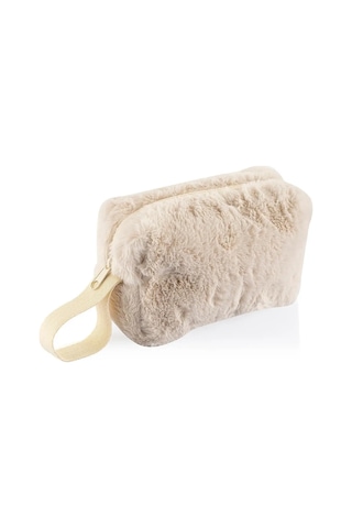 Chic Clutch Seyahat Makyaj Organizeri Kozmetik Çantası Tüy Peluş - 250 Krem