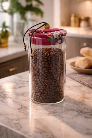 Makri Home 650 Ml Borosilikat Cam Hava Geçirmez Kırmızı Kumaş Kaplama Bambu Kapaklı Kavanoz,çap: 8 Cm, H: 18 Cm Kırmızı