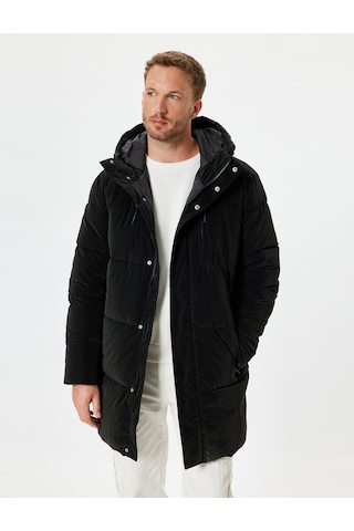 Koton Anorak Mont Kapşonlu Slim Fit Fermuarlı Cep Detaylı Siyah 5wam00004hw