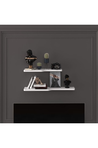 Doğal Modern Organizer Düzenleyici 2'li Kıvrımlı Dekoratif Kitaplık Banyo Mutfak Duvar Rafı Beyaz