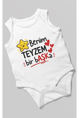 Morivokids Benim Teyzem Bir Başka Sıfır Kollu Bebek Zıbını %100 Pamuk Beyaz