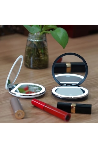 Brightnova Portable Led Seyahat Makyaj Aynası White2x Çift Taraflı Katlanır 2x 5x Büyütmeli Cep Boy Hediye Ahşap