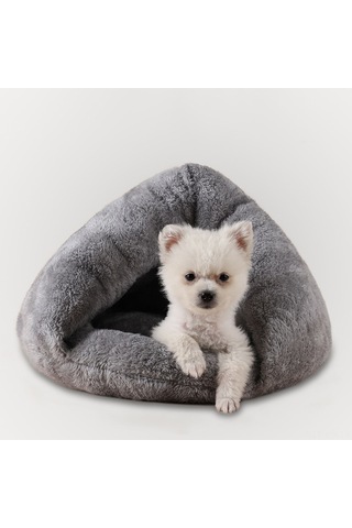 Geekyou Büyük Boy Gri Kışlık Yarım Kapalı Isınabilir Kedi Köpek Yatağı - Evcil Hayvanlar İçin Sıcak Ve Konforlu Yuva