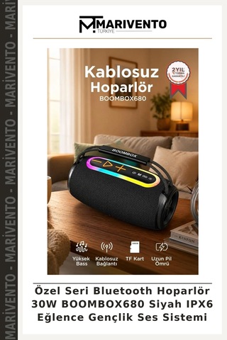 Özel Seri Bluetooth Hoparlör 30w Boombox680 Siyah Ipx6 Eğlence Gençlik Ses Sistemi