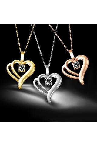 Kuyumcudukkani Zirconia"çift Kalp"kolye - 32107-w-w Beyaz