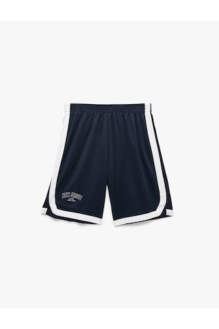 Koton Baskılı Renk Kontrastlı Beli Lastikli Cepli Diz Altı Oversize Culotte Spor Şort Lacivert 7wam40039nk