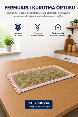 50x100 Cm Fermuarlı Tül Kurutma Örtüsü Toz Ve Böceklere Karşı Koruyucu Hijyenik Kurutma Filesi Diğer