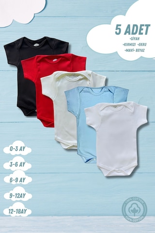 Betül Bebek Kısa Kollu 5'li Organik Pamuk Çıtçıtlı Bebek Body&zıbın Siyah,kırmızı,ekru,mavi,beyaz Çok Renkli