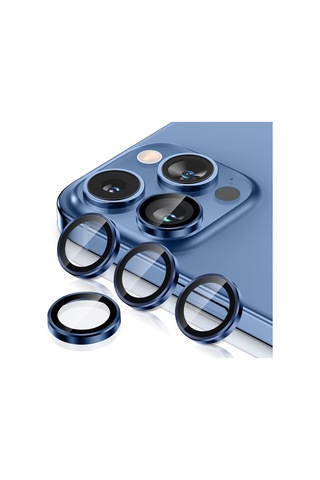 Trend Apple Uyumlu iPhone 15 Pro Promax Kamera Camı Lens Koruyucu Halka Set Dark Blue Siyah