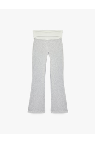 Koton Slim Fit Yüksek Bel Kat Detaylı İspanyol Paça Spor Tayt Gri Melanj 6sak40466nk