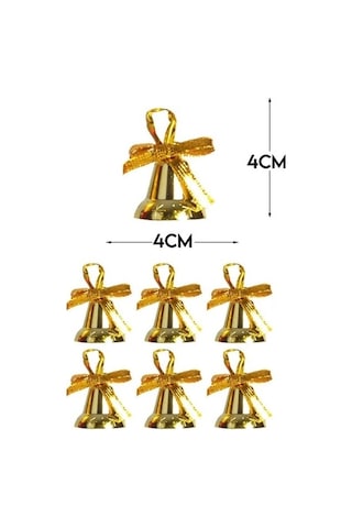 6 Adet Mini Çan Süs Yılbaşı Çam Ağacı Süsü 6 Lı Kurdeleli Zil Altın Sarısı 4 Cm Gold Yılbaşı Çam Ağacı Süsü