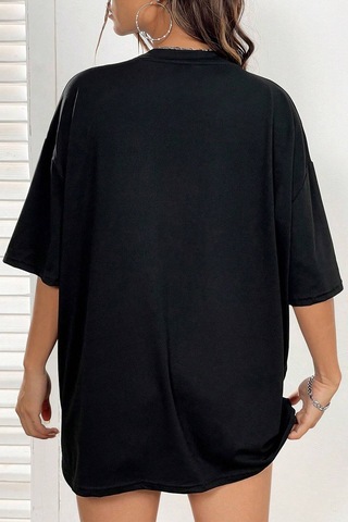 Pamuklu Arizona Baskılı Oversize T-shirt Siyah