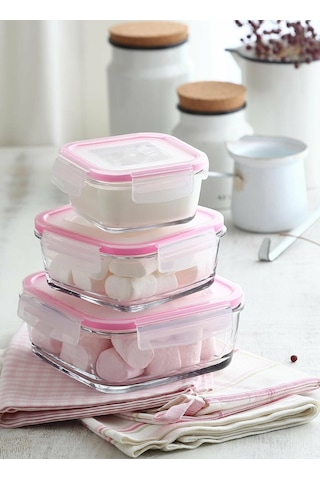 Lav Fresco Cam Saklama Kabı Kilitli Kapak 3Lü Set Çok Renkli
