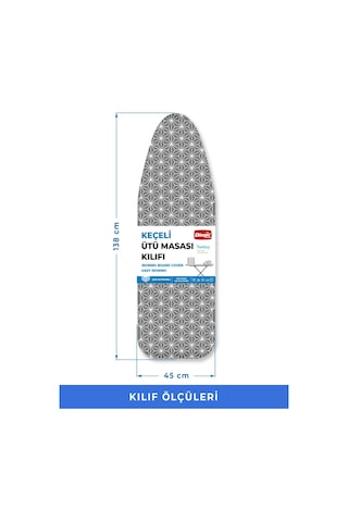 Ütü Masası Kılıfı Örtüsü Bezi Geometrik Desen Süngerli & Keçeli Yanmaz Ayarlanabilir 48x138 Cm