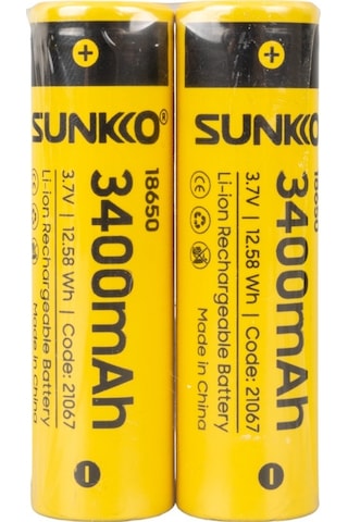 Sunkko 3.7 Volt 3400 Mah 18650 Şarj Edilebilir Pil 2 Adet Lityum İon Şarjlı Pil 18x65mm
