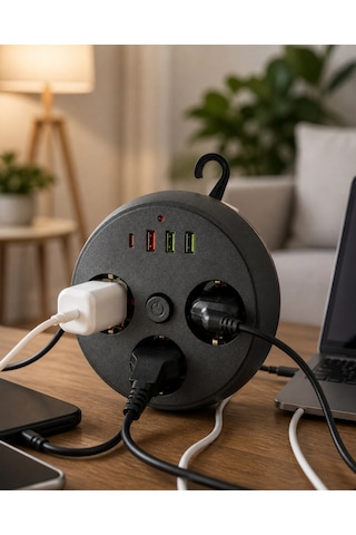 Ev Ofis İçin Çoklu Priz 3 Priz 3 Usb Type C Güvenli Enerji Yönetimi 1.5 M
