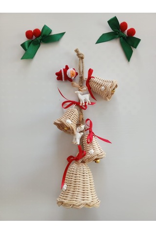 Bambu 4'lü Noel Çanı,geyik Noel Baba Arajmanlı Kapı Duvar Dekoru 33cm