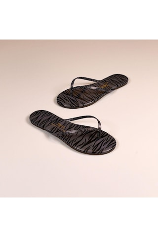 Tkees Kadın Klasik Parmak Arası Zebra Desen Terlik Tk-2240-4090 Gri/siyah