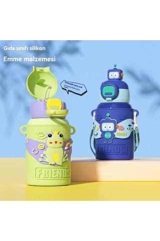 Aurora Çocuk Termos Bardağı 304 Paslanmazçelik Büyük Kapasiteli Termos Bardağı Mavi