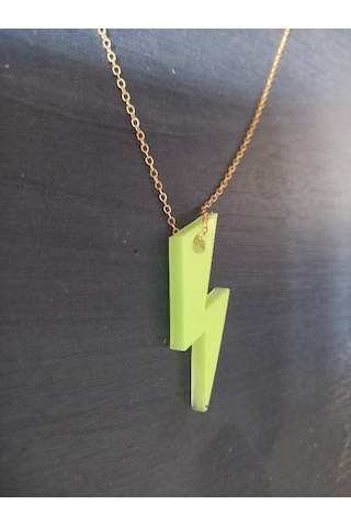 Karanlıkta Parlayan Fosforlu Şimşek Kolye Metal Zincirli