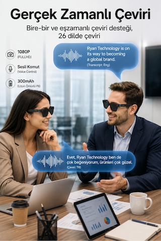 Yapay Zeka Destekli Kameralı Akıllı Güneş Gözlüğü Anlık Çeviri Fotoğraf Video Bluetooth Müzik Sesli Görüşme Ry-aıg01