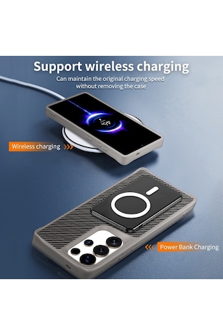 Teleplus Samsung Galaxy  Uyumlu S25 Plus Kılıf  Karbon Fiber Magsafeli 360 Dönerli Standlı Alp Kapak
