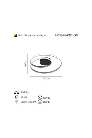 Paola D520 Teklı Altın Ledlı Plafonyer 3000k 42w Çok Renkli