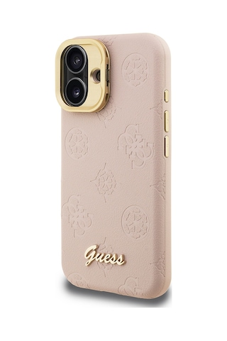 Apple Uyumlu iPhone 16 Kılıf Guess Lisanslı M-safe Şarj Özellikli Kamera Standlı Pu Deri Peony Kapak Pembe
