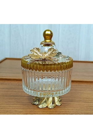 Elta Collection Yeni Model Gold Metal Ayaklı Kapaklı Kelebekli Şekerlik Sunumluk Çerezlik Hediyelik Gold