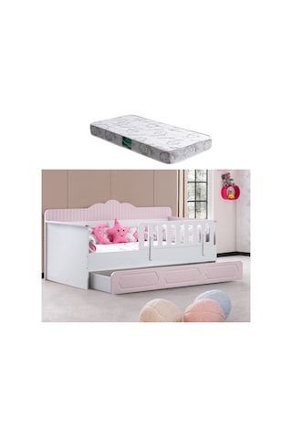 Yavrulu Karyola, Flower Yavrulu Montessori Karyola - Pembe + 1 Adet Comfort Yatak