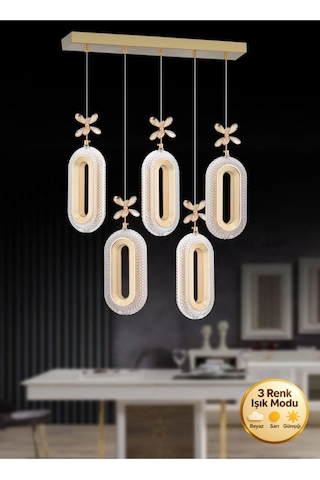 Eclipse Model 5"li Gold 3 Renk Modu Yemek Masası Oturma Çocuk Yatak Odası Modern Ledli Avize Gold