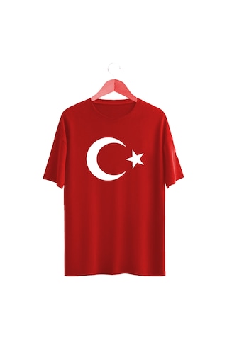 Türk Bayrağı Baskılı Tişört Ayyıldız Kırmızı T-shirt Kirmizi