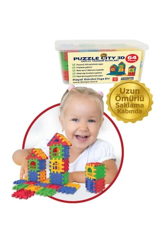 Puzzle City Blok 3d Yapı Ve Tasarım Blokları 64 Parça