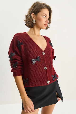 Shade Kadın Fiyonk Aksesuarlı V Yaka Oversize Düğmeli Hırka 60283642 - Bordo