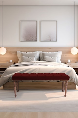 Gazzini Classic Torna Gürgen Ahşap Ayak Chester Model Kapitoneli Bordo Puf Bench - Ceviz Ayak