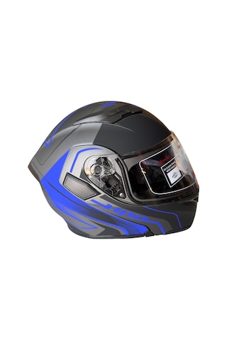Çene Açılır Kask Mat Siyah Mavi Gri Az Blue Xl Jk902
